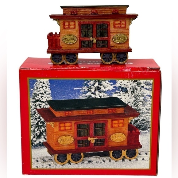 World Baazars Train U.S. Mail Car Holiday Santa Express Brown/Red/Green/Gold EUC - Picture 1 of 8